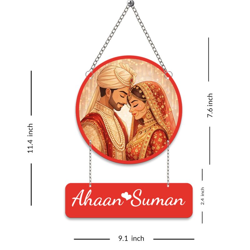 Personalized Couple Wedding Theme Wall Hanging | Traditional Indian Couple Wall Art   Romantic Wedding & Anniversary Wall Hanging Decor   Gift for Husband, Wife, & Newlyweds (Design 1)